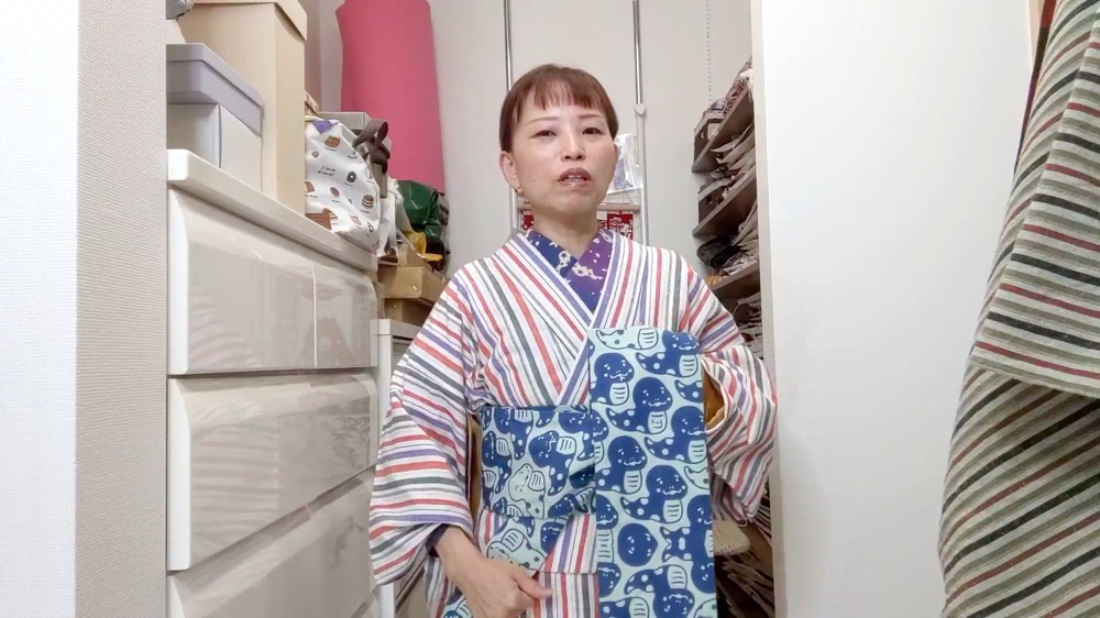 やっと帰って来たよ！今年初めての今日の着物は、干支手ぬぐい半幅帯。