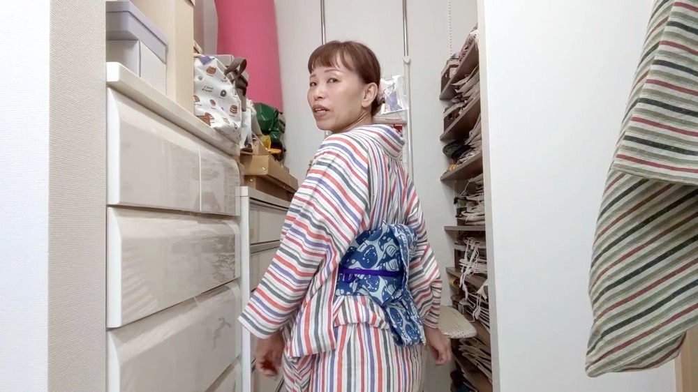やっと帰って来たよ！今年初めての今日の着物は、干支手ぬぐい半幅帯。